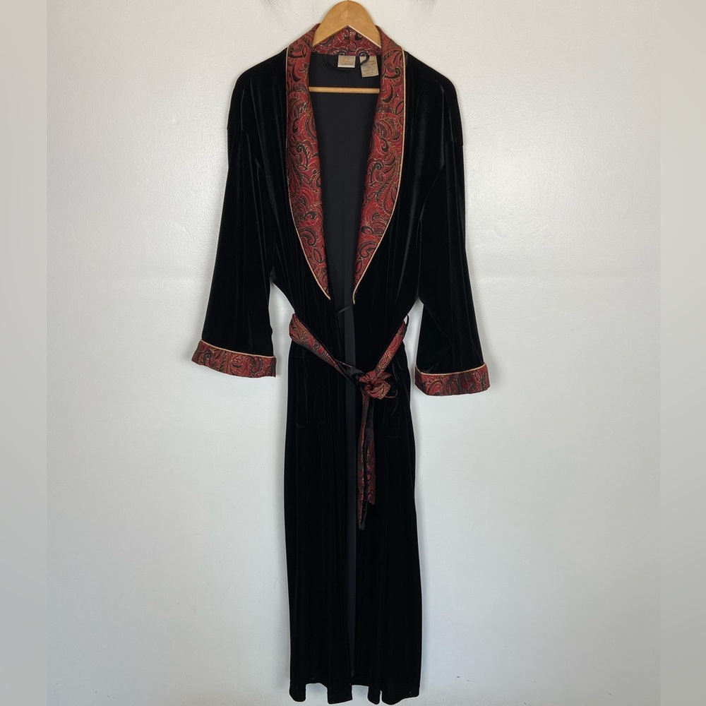 Sophia By Delicates 80s 90s Velvet Robe L Black Goth Whimsigoth Belted Pockets